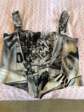 Miaou Black and Beige Printed Bustier Top